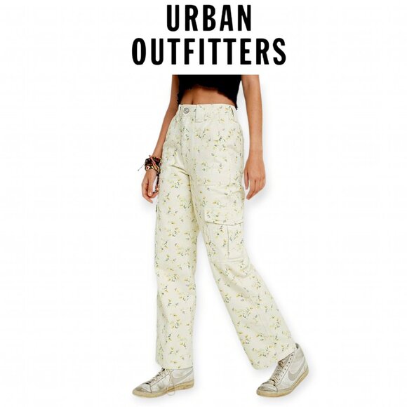 Urban Outfitters BDG cream yellow floral utility skater jeans size 26 EUC - Picture 1 of 12